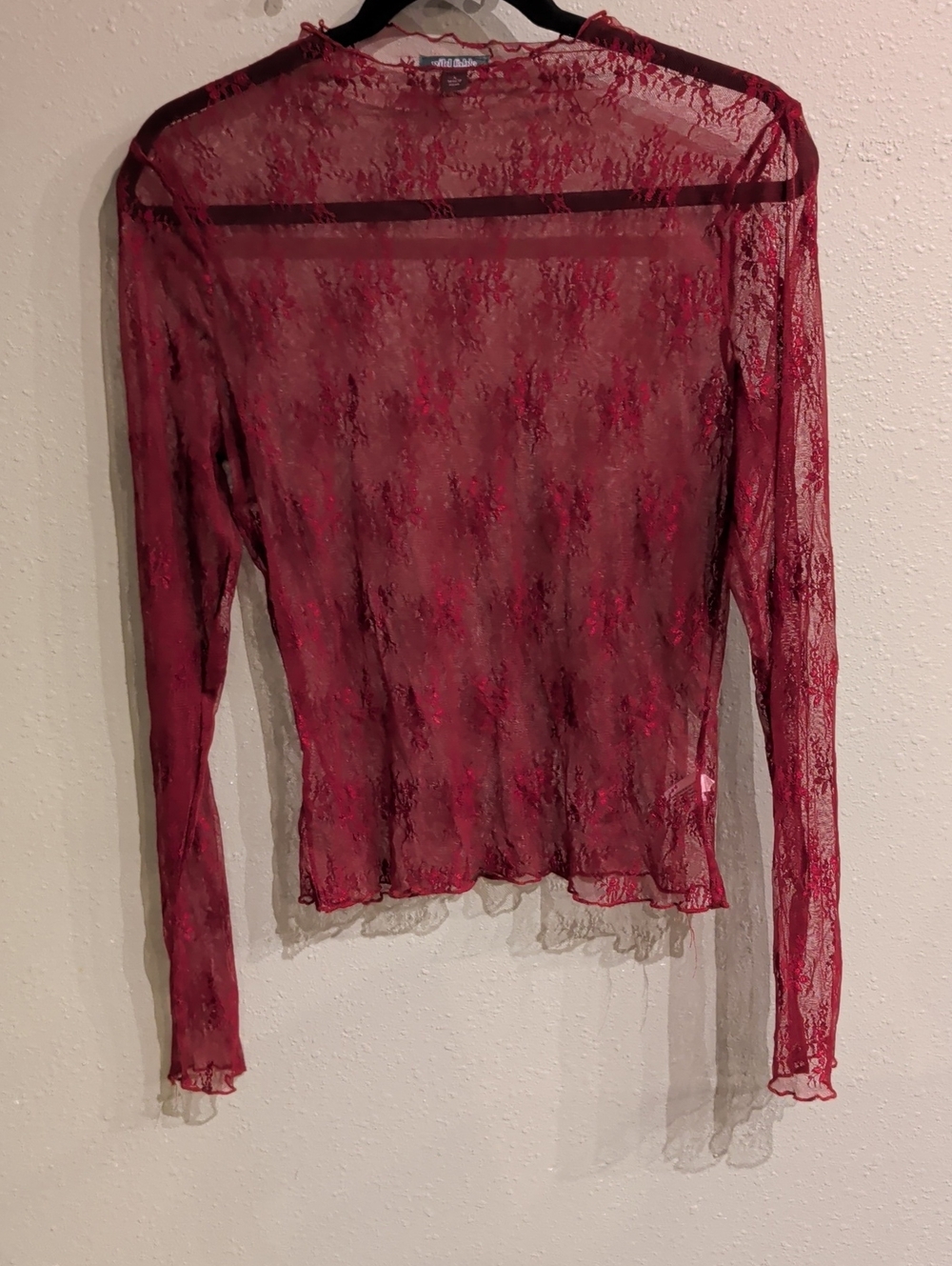 Whimsigoth Lace Sheer Long Sleeve Top Wild Fable Large Romantic Burgundy